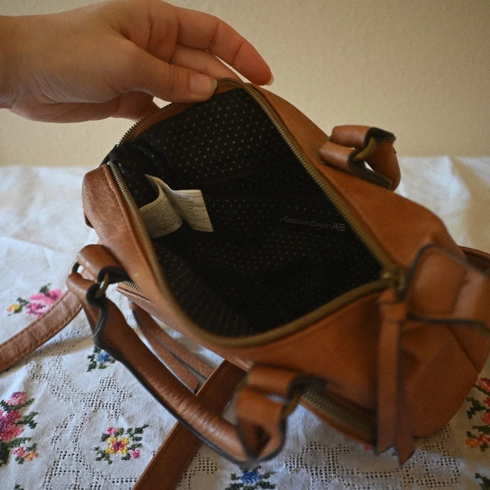 American Eagle Cognac Tan Faux Leather Satchel Crossbody Bag